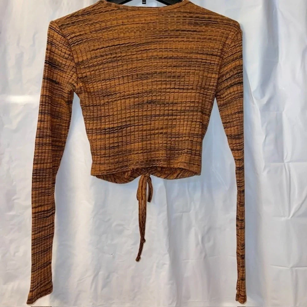 Zara Rust Brown Space Dye Keyhole Cutouts Ribbed Ruched Drawstring Crop Top NWT